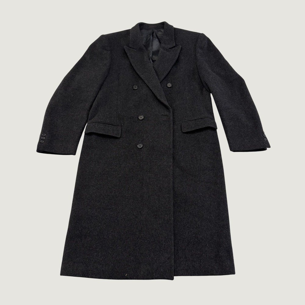 Mens 44L Charcoal Gray Wool Cashmere Double Breasted Full Length Overcoat